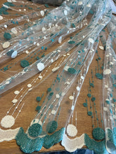 Încarcă imaginea în vizualizatorul Galerie, Perdea Broderie pe Tul, Buline Alb-Turcoaz
